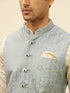 Manyavar Glacier Blue Victoran Patterned Jacket