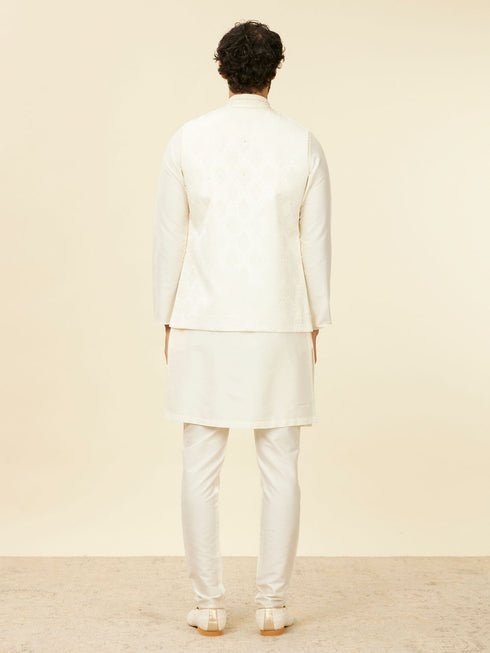 Manyavar Warm White Medallion Patterned Nehru Jacket