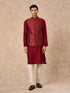 Manyavar Red Brocade Nehru Jacket with Pocket Square