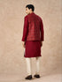 Manyavar Red Brocade Nehru Jacket with Pocket Square