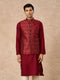 Manyavar Red Brocade Nehru Jacket with Pocket Square