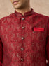 Manyavar Red Brocade Nehru Jacket with Pocket Square