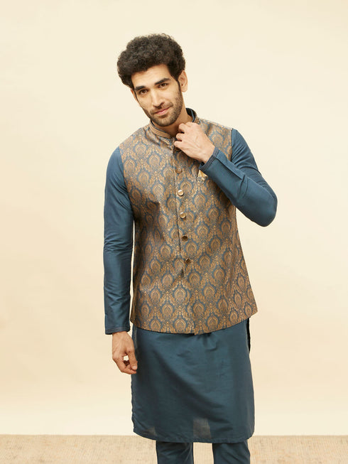 Manyavar Blue Grey Petal Jaal Patterned Jacket