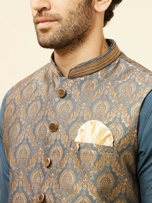 Manyavar Blue Grey Petal Jaal Patterned Jacket