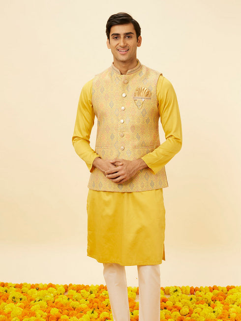 Manyavar Marigold Yellow Shankh Motif Jacket