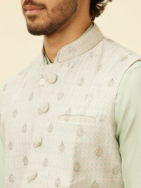 Manyavar Pistachio Green Buta Jaal Patterned Jacket