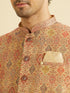 Manyavar Fawn Conch Shell Patterned Nehru Jacket