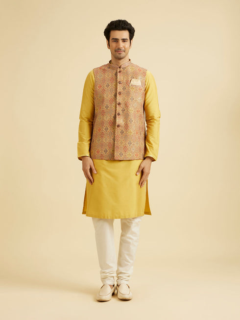 Manyavar Fawn Conch Shell Patterned Nehru Jacket
