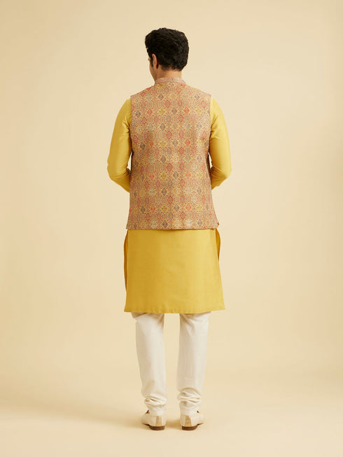 Manyavar Fawn Conch Shell Patterned Nehru Jacket
