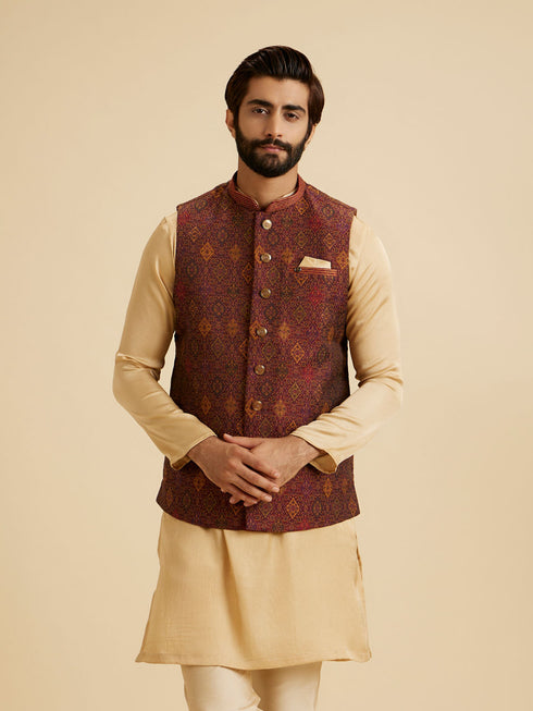 Manyavar Maroon Majesty Nehru Jacket