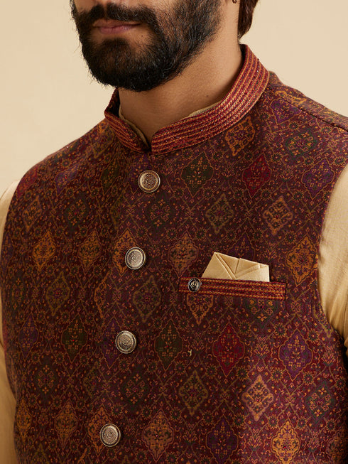Manyavar Maroon Majesty Nehru Jacket