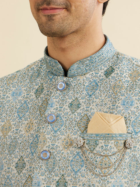 Manyavar Delicate Blue Shankh Patterned Jacket