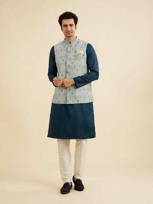 Manyavar Delicate Blue Shankh Patterned Jacket