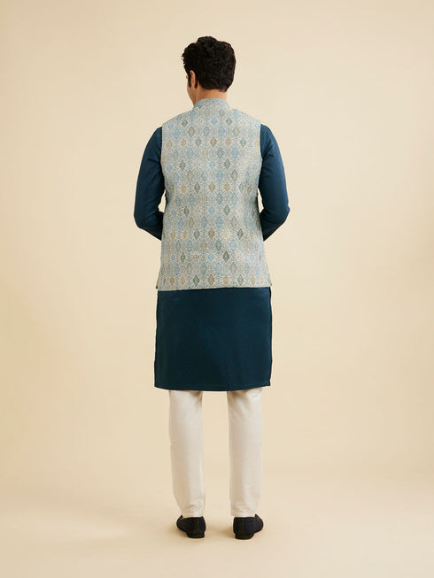 Manyavar Delicate Blue Shankh Patterned Jacket