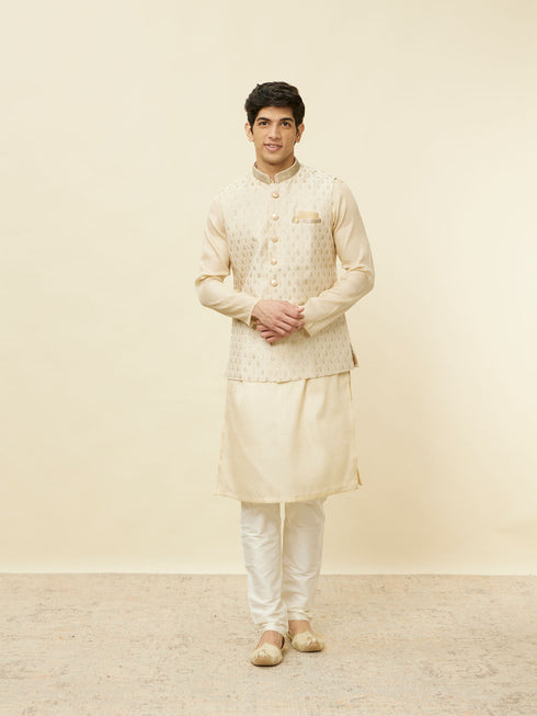 Manyavar Desert Sand Beige Ogee Patterned Jacket