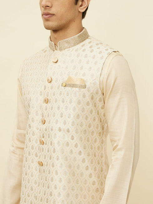 Manyavar Desert Sand Beige Ogee Patterned Jacket