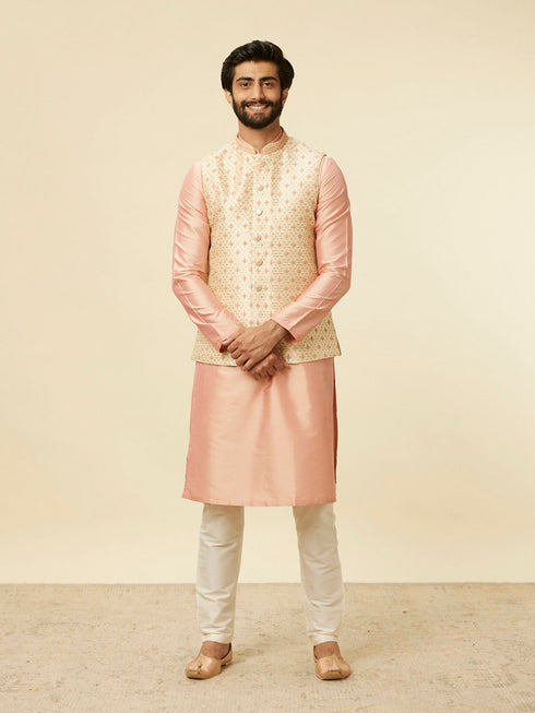 Manyavar Golden Beige Floral Jaal Pattern Jacket