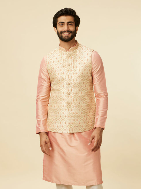 Manyavar Golden Beige Floral Jaal Pattern Jacket