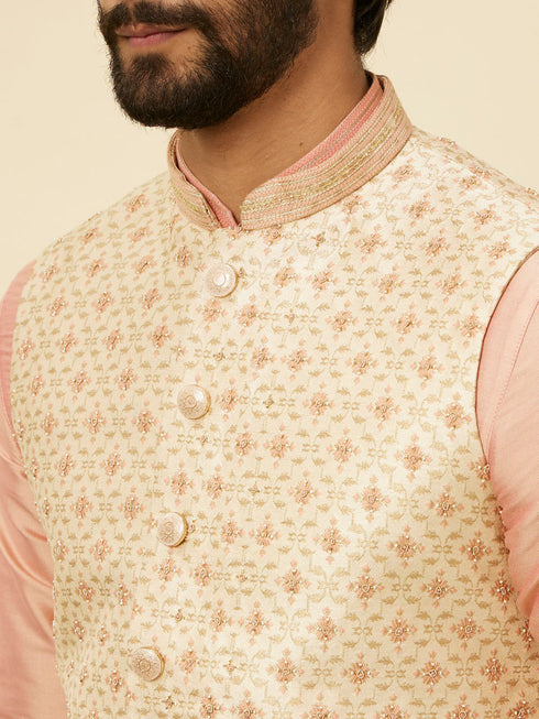 Manyavar Golden Beige Floral Jaal Pattern Jacket