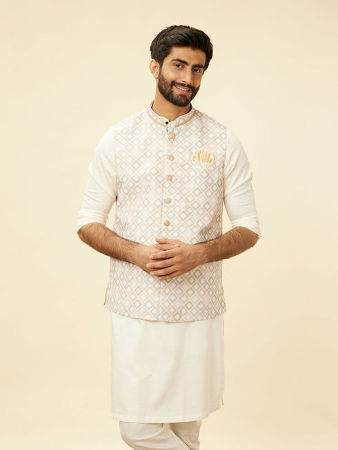 Manyavar Light Cream Grid Patterned Jacket