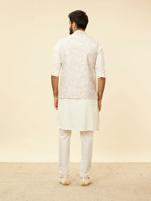 Manyavar Light Cream Grid Patterned Jacket