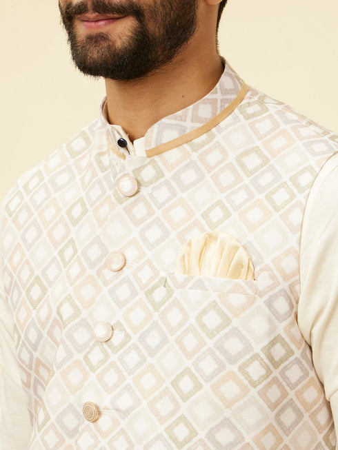 Manyavar Light Cream Grid Patterned Jacket