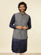 Manyavar Dark Blue Medallion Patterned Nehru Jacket