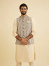 Manyavar Cream Beige Abstract Printed Jacket