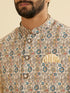 Manyavar Cream Beige Abstract Printed Jacket