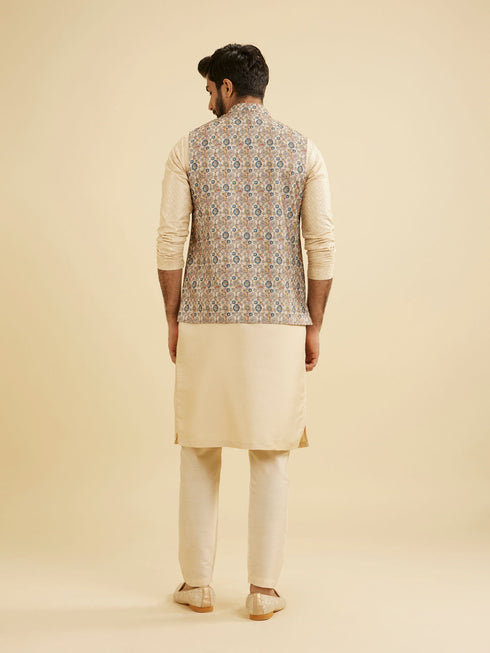 Manyavar Cream Beige Abstract Printed Jacket