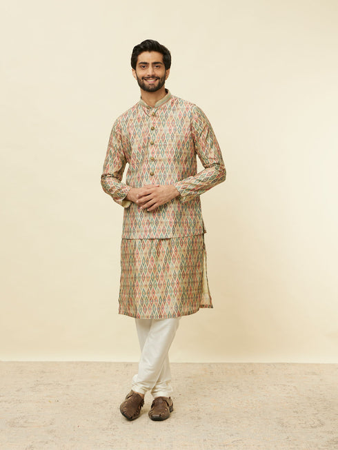Manyavar Pistachio Green Harlequin Printed Jacket