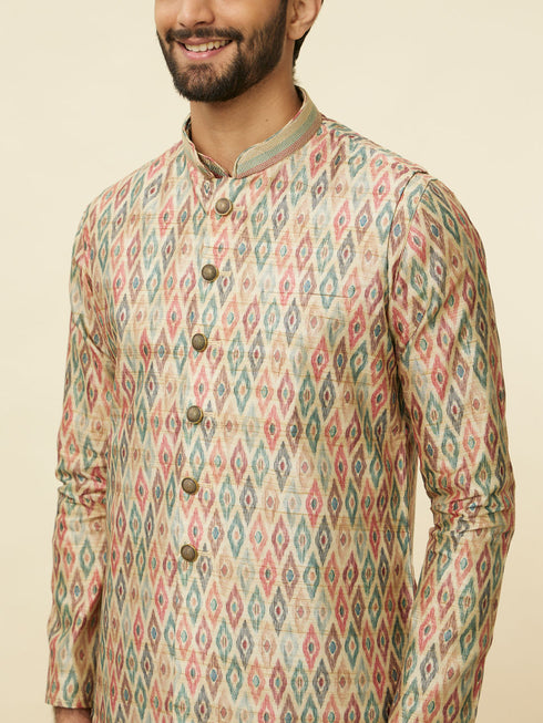 Manyavar Pistachio Green Harlequin Printed Jacket