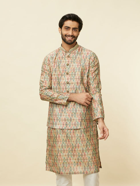 Manyavar Pistachio Green Harlequin Printed Jacket