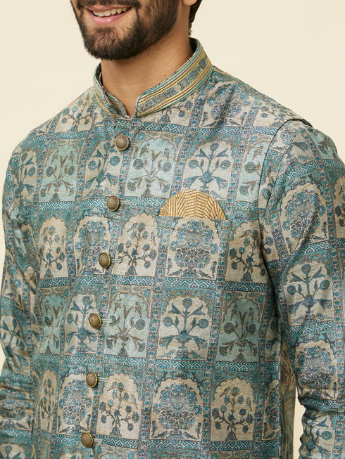 Manyavar Tea Green Courtly Print Jacket