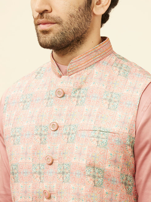 Manyavar Sherbet Pink Kaleidoscopic Printed Sequined Jacket