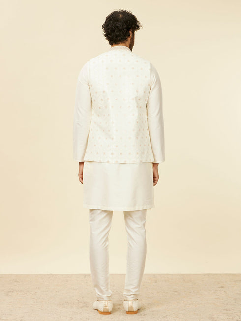 Manyavar Warm White Floral Printed Nehru Jacket