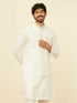 Manyavar Warm White Floral Printed Nehru Jacket