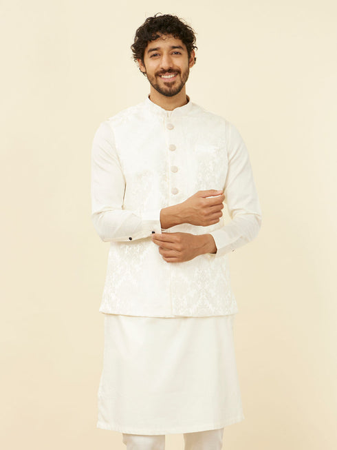 Manyavar Warm White Bagh Patterned Nehru Jacket