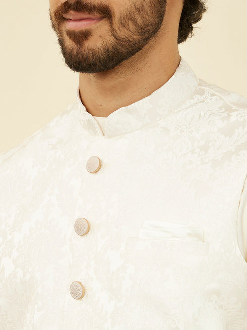 Manyavar Warm White Bagh Patterned Nehru Jacket
