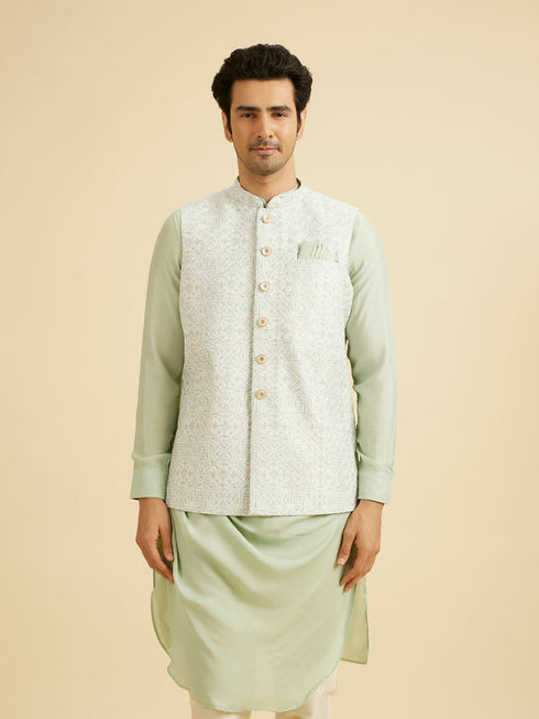 Manyavar Warm White Imperial Printed Sequined Jacket