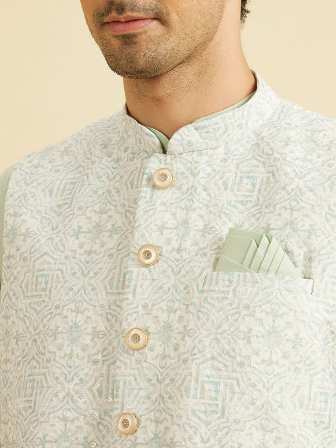 Manyavar Warm White Imperial Printed Sequined Jacket