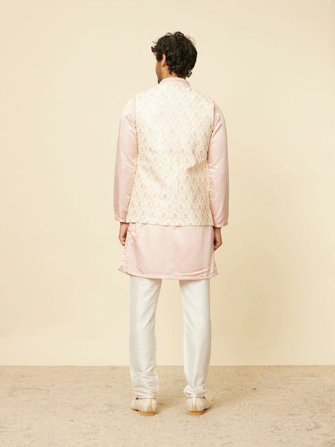 Manyavar Soft Cream Floral Embroidered Jacket