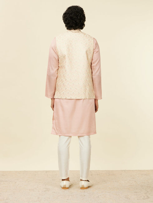 Manyavar Cream Beige Floral Patterned Nehru Jacket