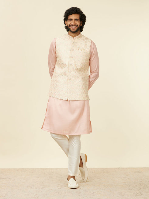 Manyavar Cream Beige Floral Patterned Nehru Jacket