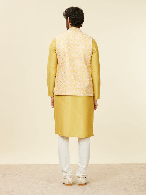 Manyavar Yellow Floral Printed Nehru jacket