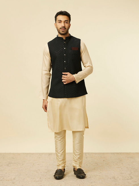 Manyavar Kohl Black Self Patterned Jacket