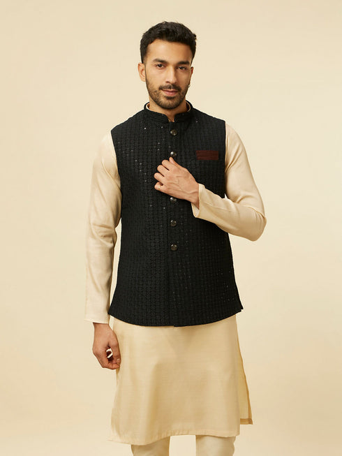 Manyavar Kohl Black Self Patterned Jacket