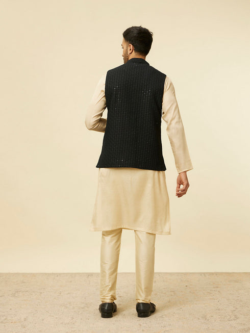 Manyavar Kohl Black Self Patterned Jacket