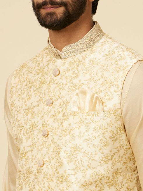Manyavar Cream Beige Floral Printed Jacket