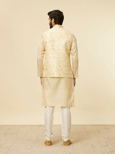 Manyavar Cream Beige Floral Printed Jacket